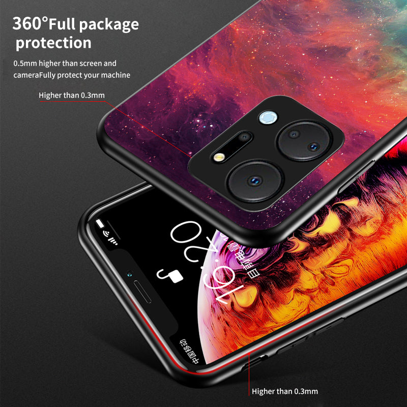 Mobile Phone Case for Honor X7a 5G Starry Sky Pattern Tempered Glass PC TPU Smartphone Cover Mobile Phone Case for Honor X7a 5G Starry Sky Pattern Tempered Glass PC TPU Smartphone Cover